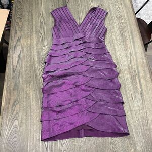 Adrianna Papell Womens Sheath Dress Shimmer Shutter Pleat V-Neck Purple Size 10
